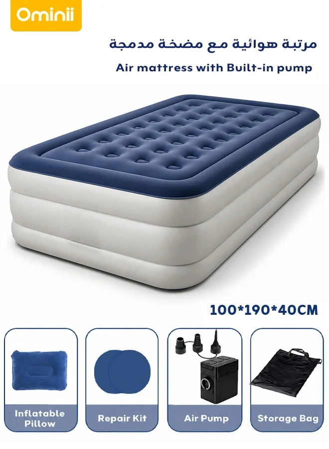 Ominii Premium Inflatable Air Mattress with Built-In Electric Pump, Portable Comfort Bed for Home and Camping (100 cm x 40 cm) j4jht