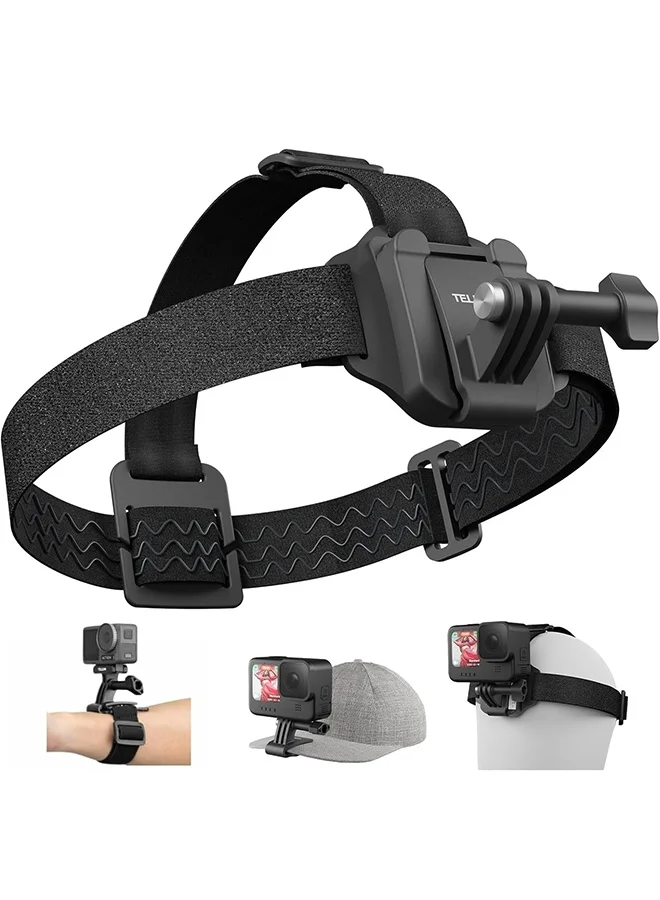 TELESIN 2-in-1 Head Strap and Cap Clip Mount Adjustable POV Camera Holder for Smartphones and Action Cameras (Universal Size) l3ls7