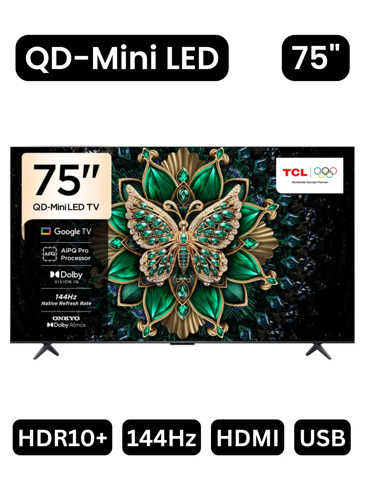 TCL 75-inch C61K Premium QD-Mini LED 4K Smart TV with AiPQ Pro Processor and 144Hz Refresh Rate (Black, 190.5 cm) xsuyr