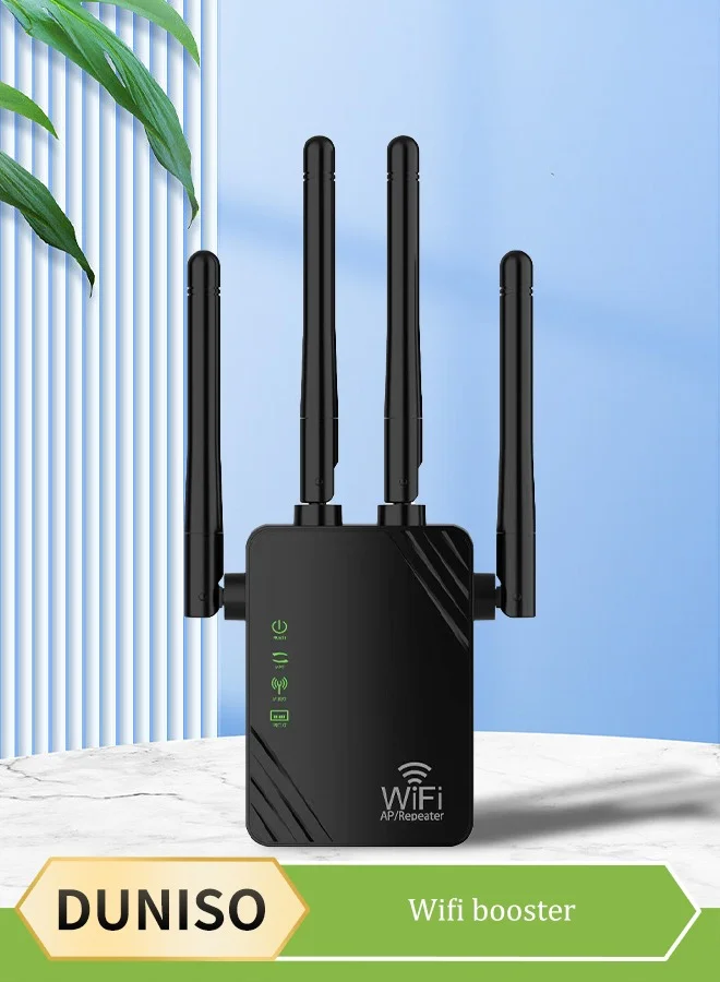 DUNISO WiFi Extender 300Mbps Signal Booster with 4 Antennas and Dual Network Ports (2.4GHz, Plug and Play) 8wqa0