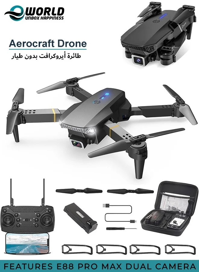 Eworld Foldable Quadcopter Drone with Dual 4K Camera and Altitude Hold (Black, 1 Set) 9zpxe