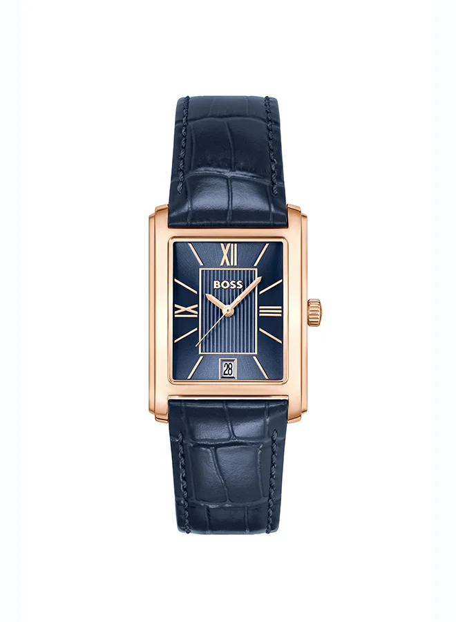 Premium Analog Quartz Dress Watch with Blue Dial and Blue Leather Strap for Men xze0l