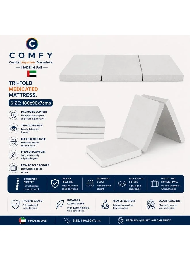 Premium Portable Folding Mattress (White, 180x90x7 cm) Lightweight Satin Finish Floor Bed for Guests hn7ud