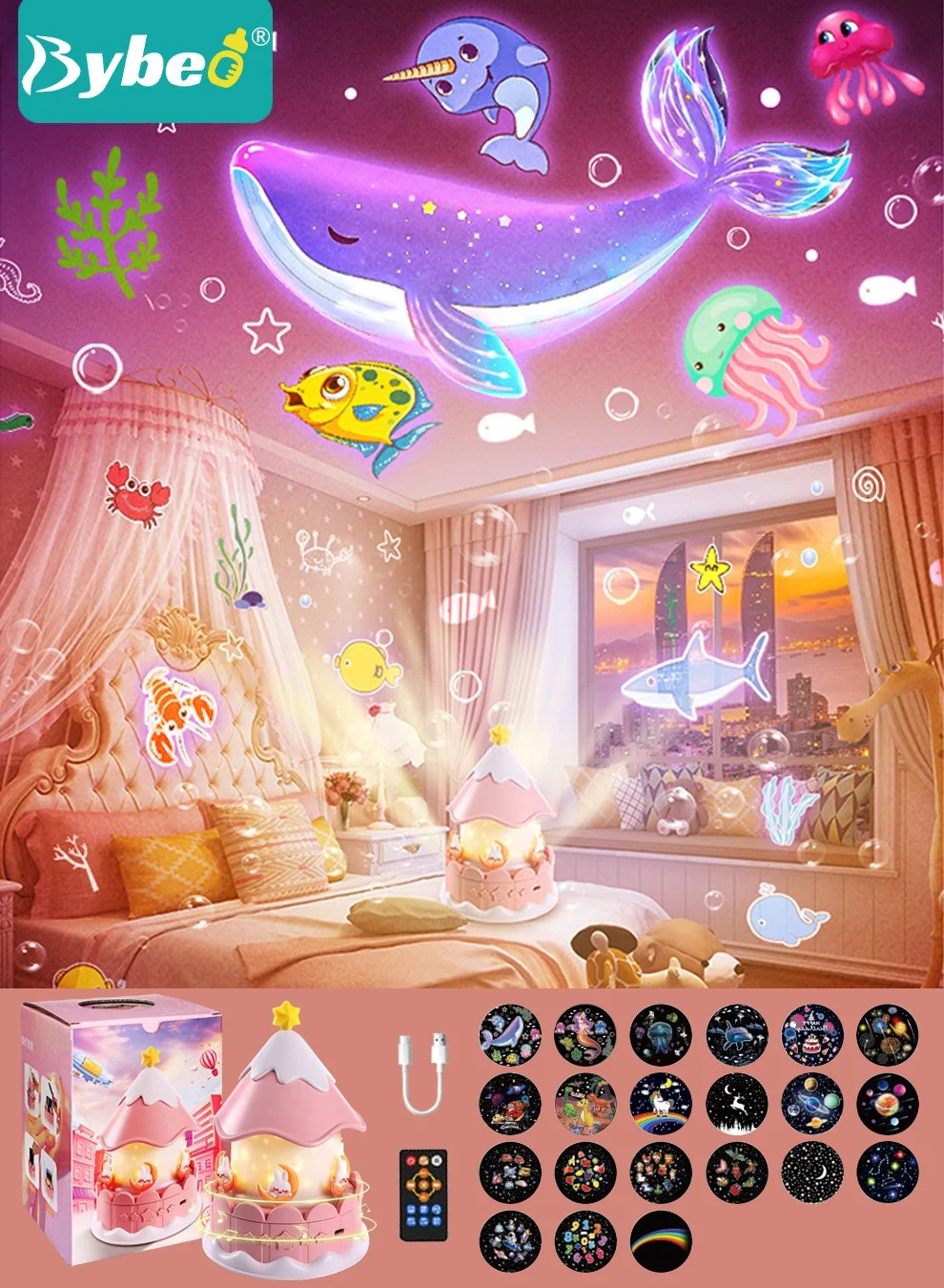 Bybeo Night Light Projector for Kids, Starry Sky Lamp with Bluetooth Music, 360¡ã Rotating Bedroom Decor (21 Scenes, 3 Light Modes) 5sdn4