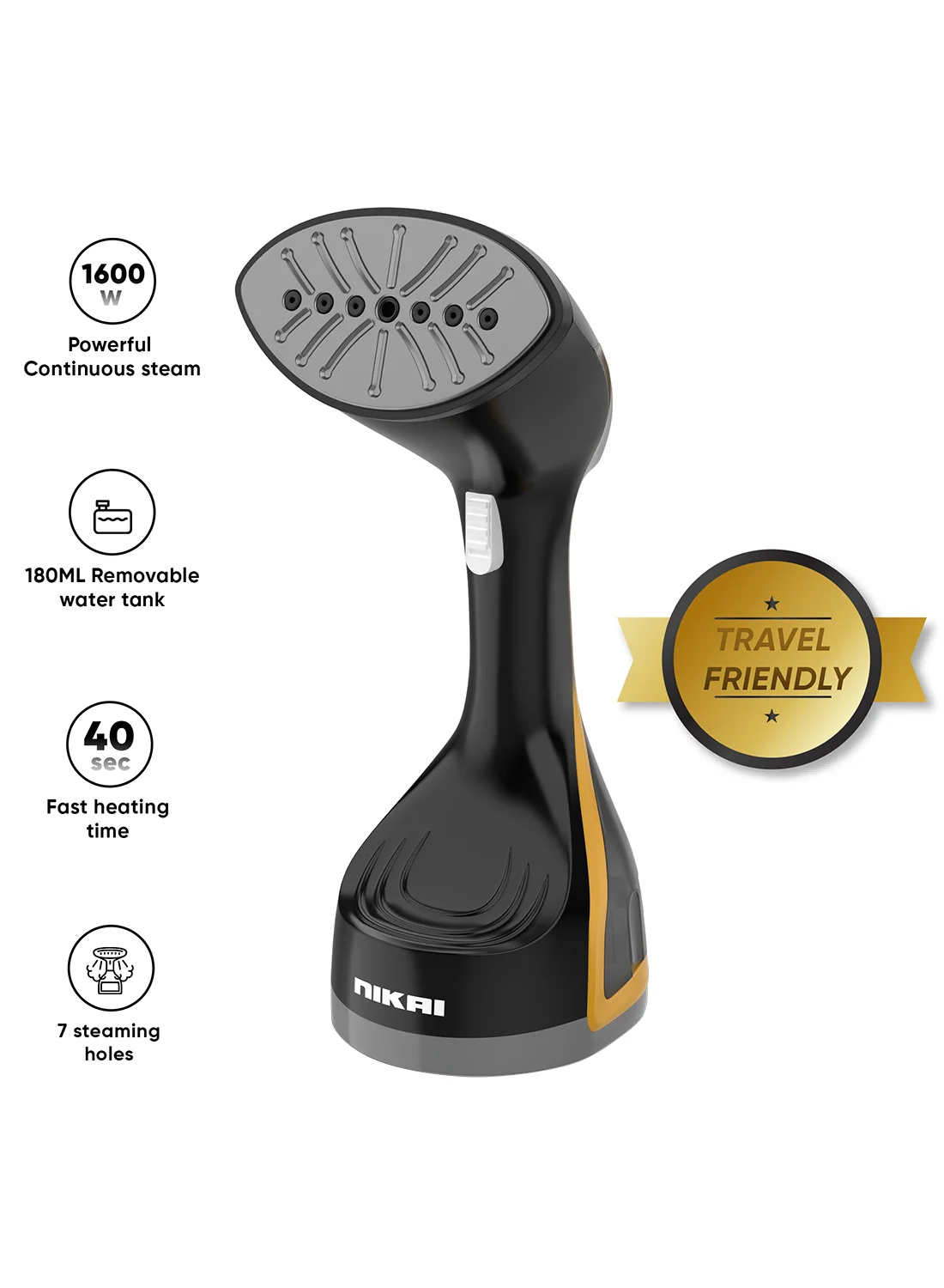 NIKAI Portable Garment Steamer 1600W High-Efficiency Fabric Wrinkle Remover (Black, 180 mL) iqihy