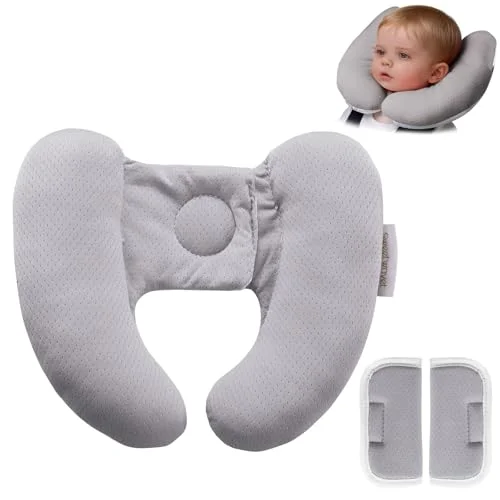Sweetwavet Baby Neck Support Pillow for Car Seat and Stroller Adjustable Headrest for Travel (Gray, 25 x 23 cm) 3y27a