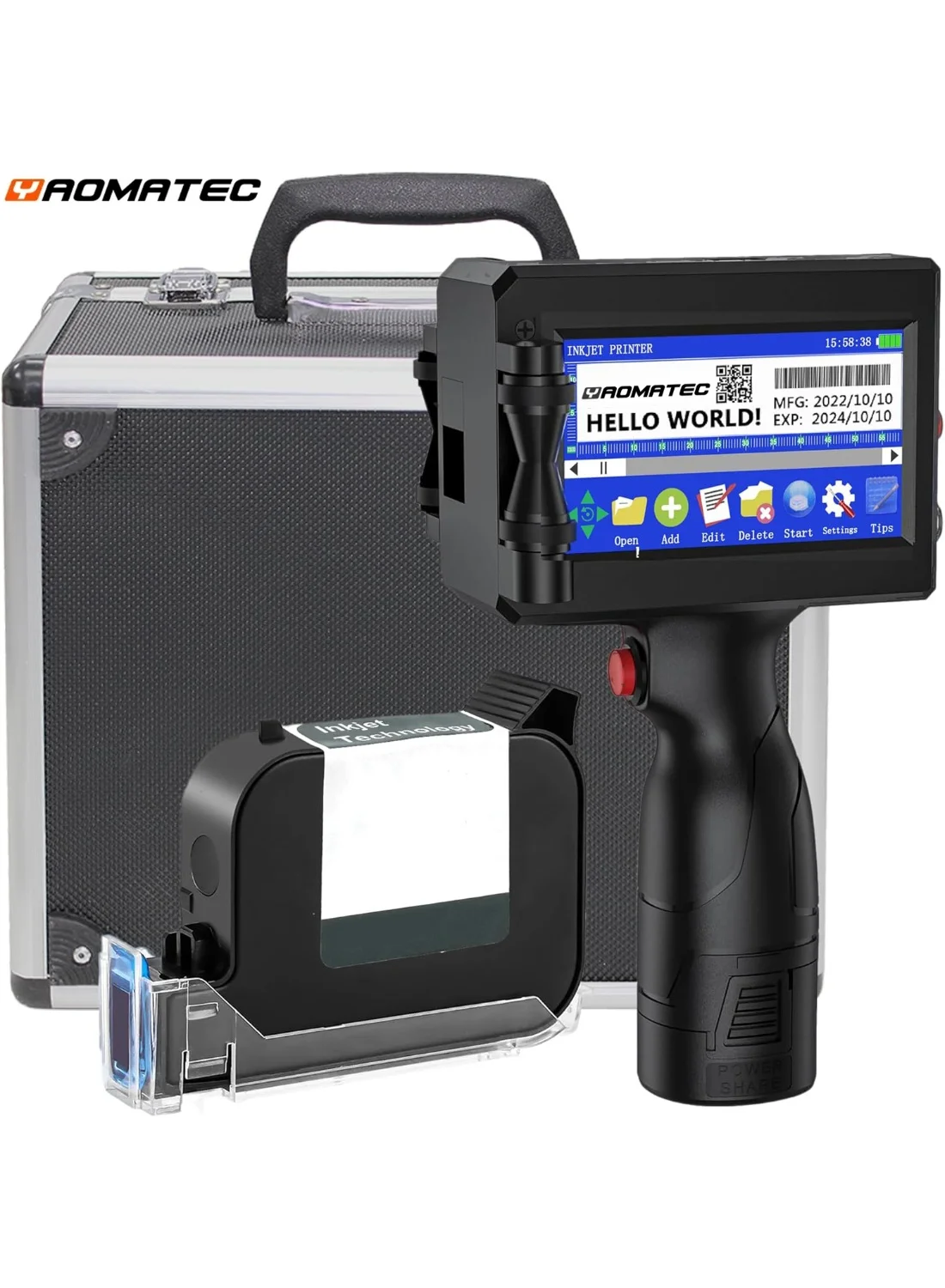 YAOMATEC Handheld Inkjet Printer Gun Portable Coding Machine with Quick-Drying Ink Cartridge (12.7mm, 0.5 inch) qjqs5