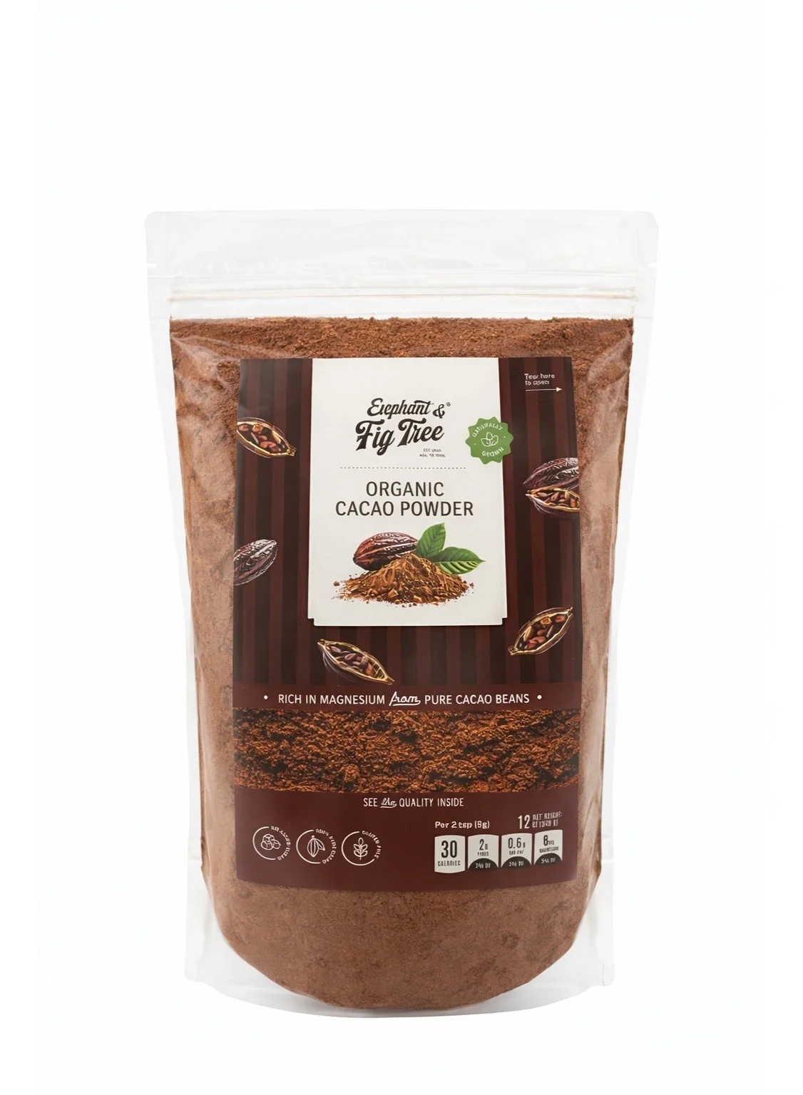 Elephant & Fig Tree Organic Cocoa Powder Premium Unsweetened Baking Ingredient (340g) 20h7l