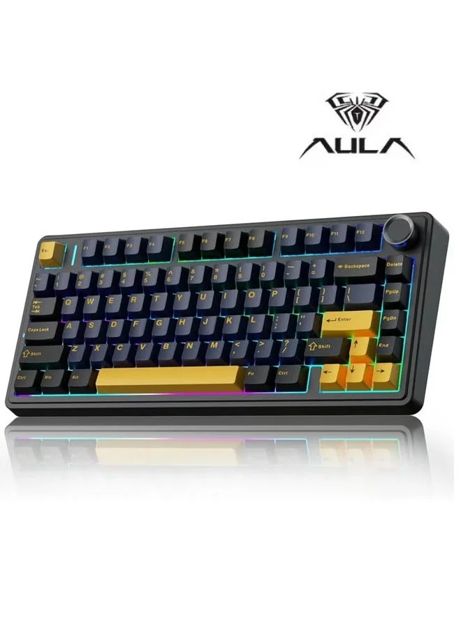 AULA F75 75% Mechanical Gaming Keyboard, Hot-Swappable Wireless Keyboard with Pre-Lubed Switches, RGB Backlit, 3-Mode Connectivity (Black) 60vjk