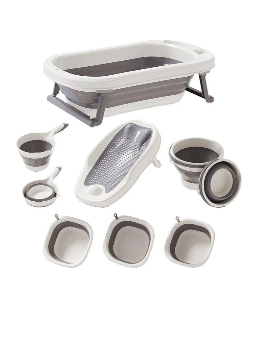 WALALLA 7-Piece Foldable Baby Bathtub Set with Stand and Washbasins (Premium Non-Slip Design, For Infants) 5ezr7