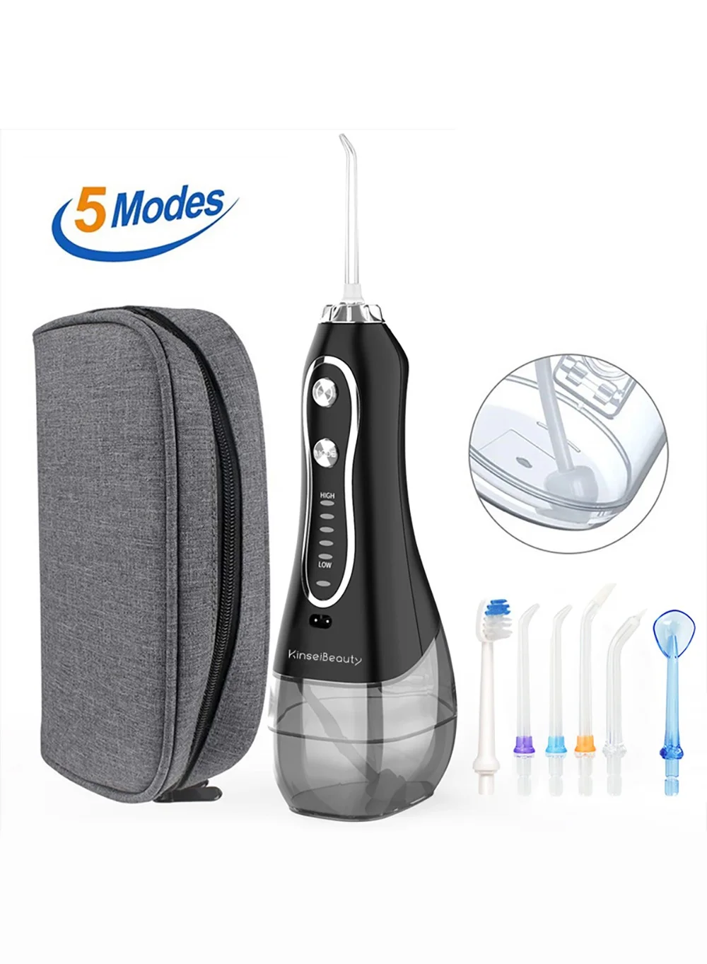 KinseiBeauty Portable Water Dental Flosser Oral Irrigator with 5 Cleaning Modes and 300mL Tank (White, 300 mL) 0v2rz