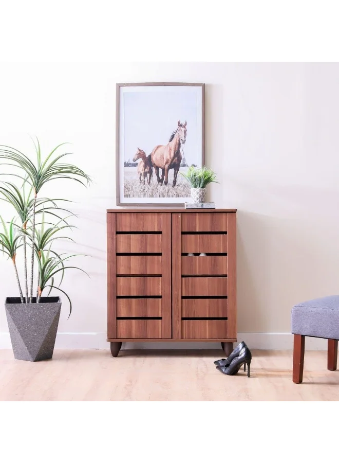 DANUBE HOME Ricky Shoe Rack Cabinet (14 Pairs, 2 Door) Engineered Wood Storage Organizer for Entryway (Brown, 76x33x86 cm) da4op