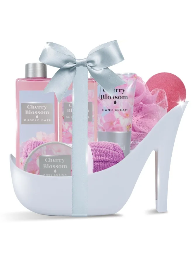 Spa Luxetique Cherry Blossom Bath Spa Gift Set with Shower Gel and Bath Bombs (Premium Spa Basket for Women) avckb