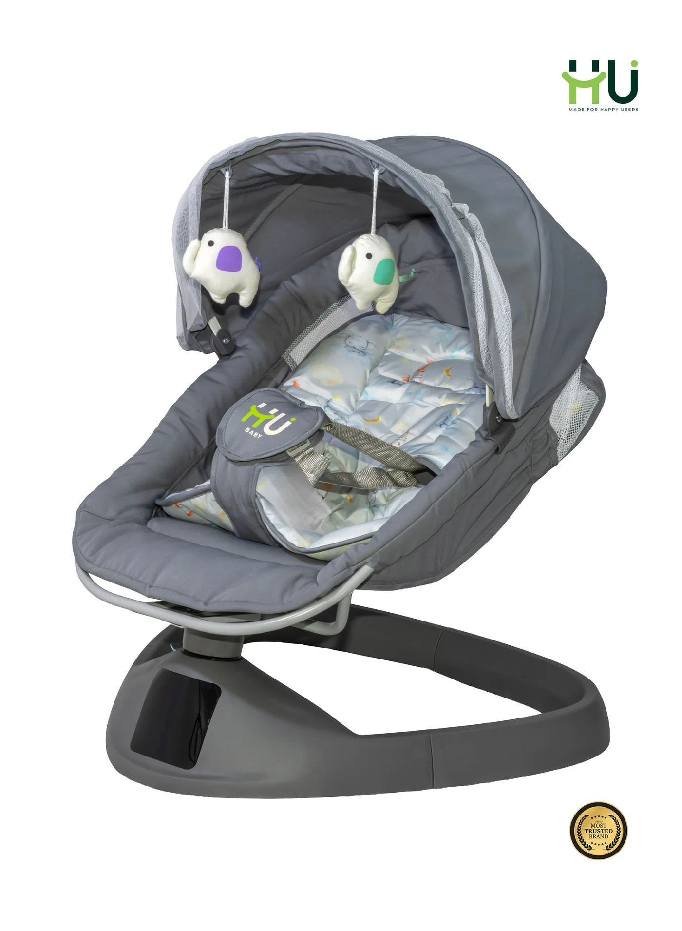 H U Electric Baby Swing with Bluetooth Music and Remote Control (5-Speed Motion, 3 Timer Settings, Premium Plastic, For Infants and Toddlers) vna1u