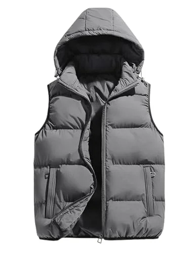 Gihuo Mens Hooded Puffer Vest Lightweight Quilted Sleeveless Jacket with Pockets (Grey, XLarge) rvpfd