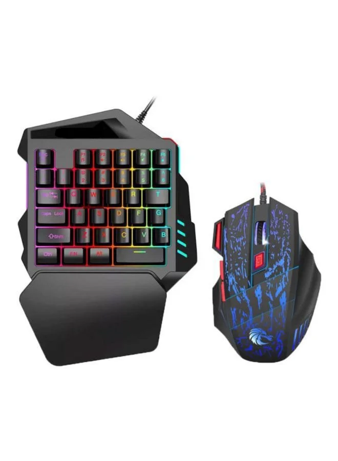 YJS One Handed Wired Gaming Keyboard and Mouse Combo Ergonomic Compact Design for PC Laptop (Black, 1 Set) qt2hq