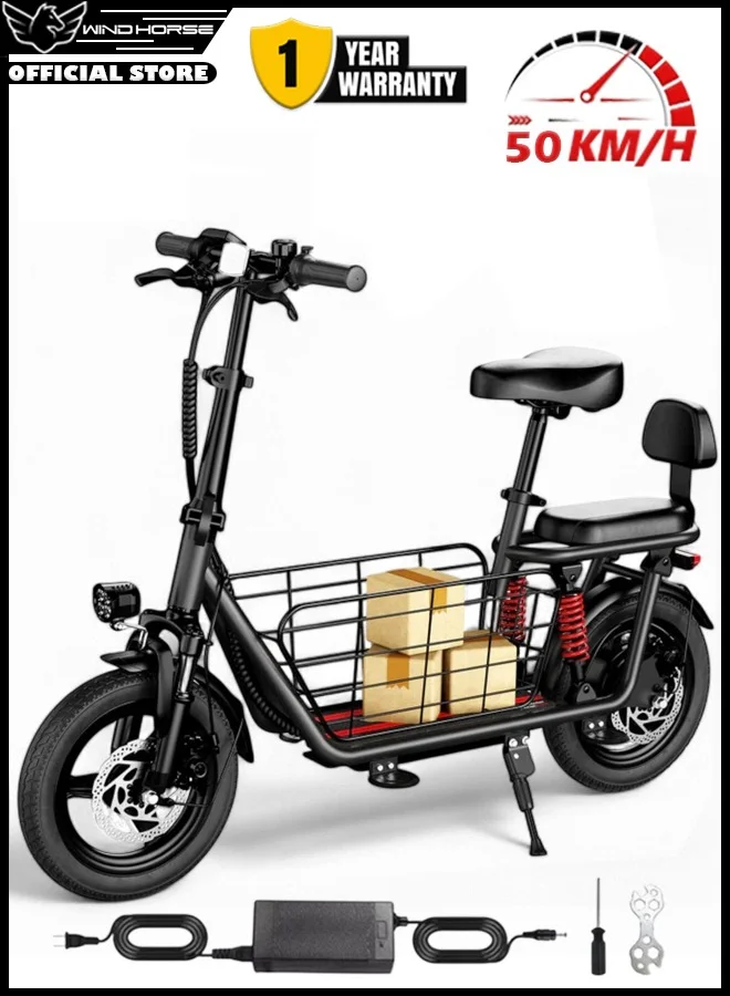 Wind Horse Electric Scooter with Dual Seat and Storage Basket 500W Motor (48V 10Ah Battery, 50 KM/H Speed) 8370s
