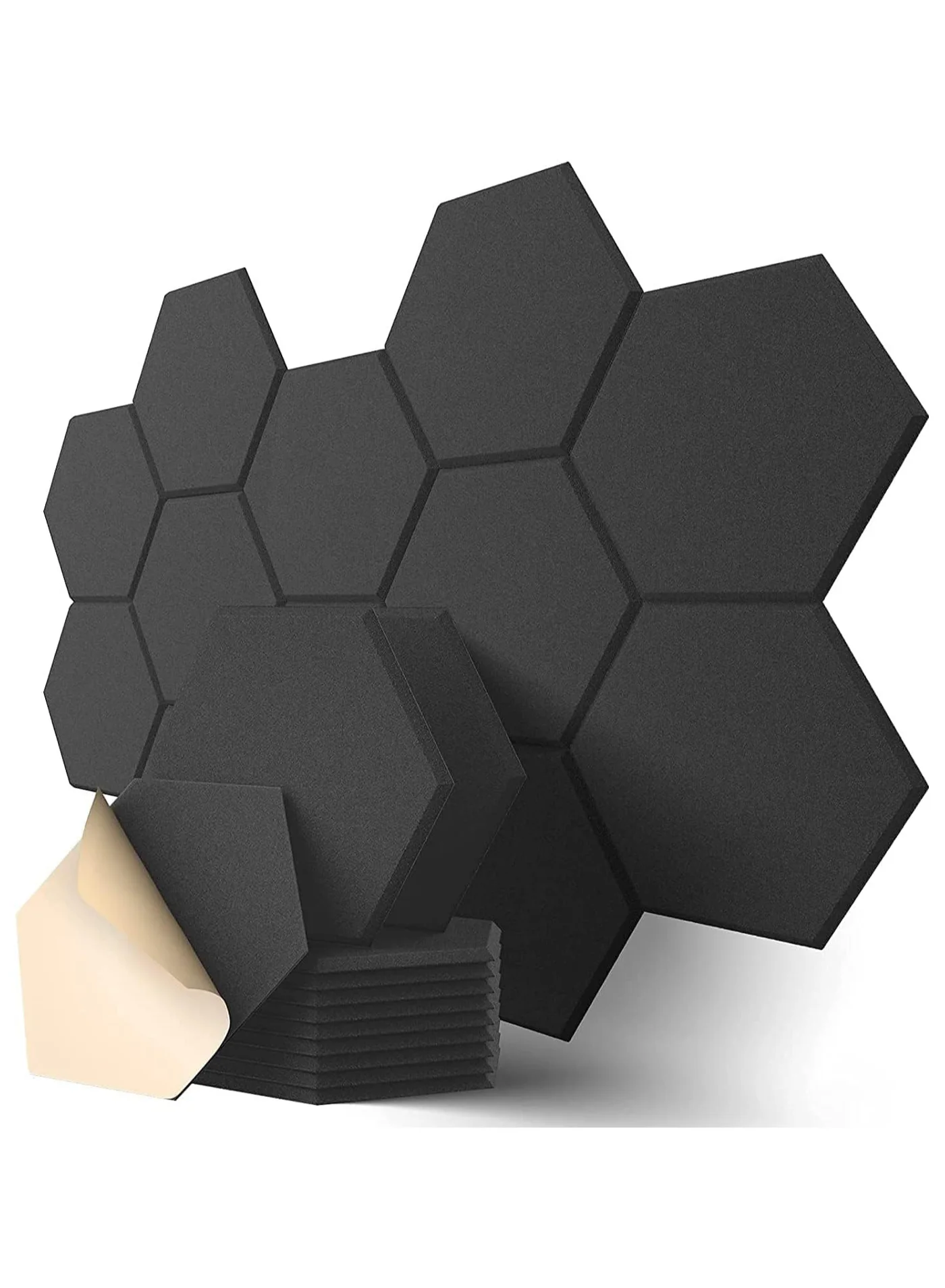 AUTOYSUR Hexagon Acoustic Panels Sound Absorbing Wall Tiles for Studio and Home Office (12 Pack, Black) ou950