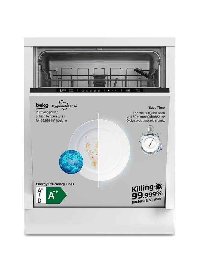 Beko Built-in Fully Integrated Dishwasher with 13 Place Settings and 5 Wash Programs (60cm, Silver) rpt9p
