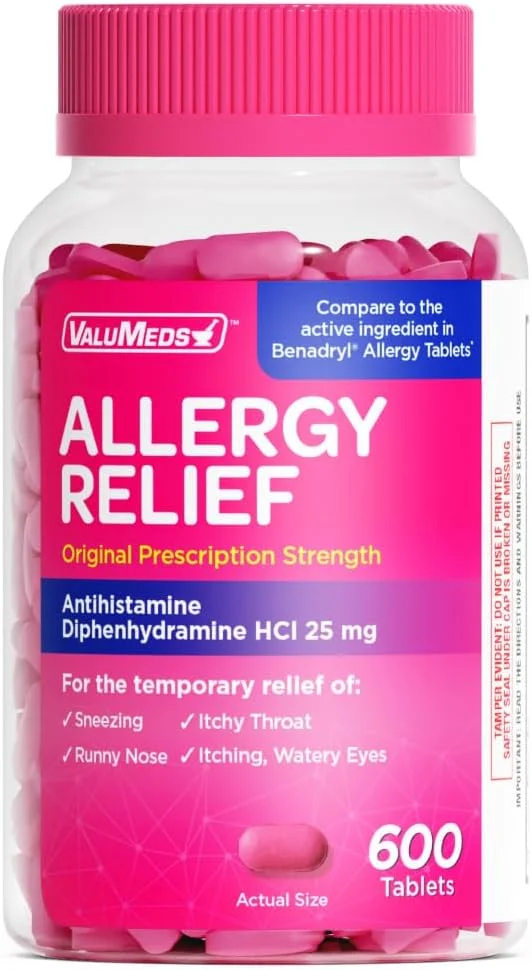 ValuMeds Allergy Relief Antihistamine Diphenhydramine HCl 25 mg (600 Tablets) d9d5i