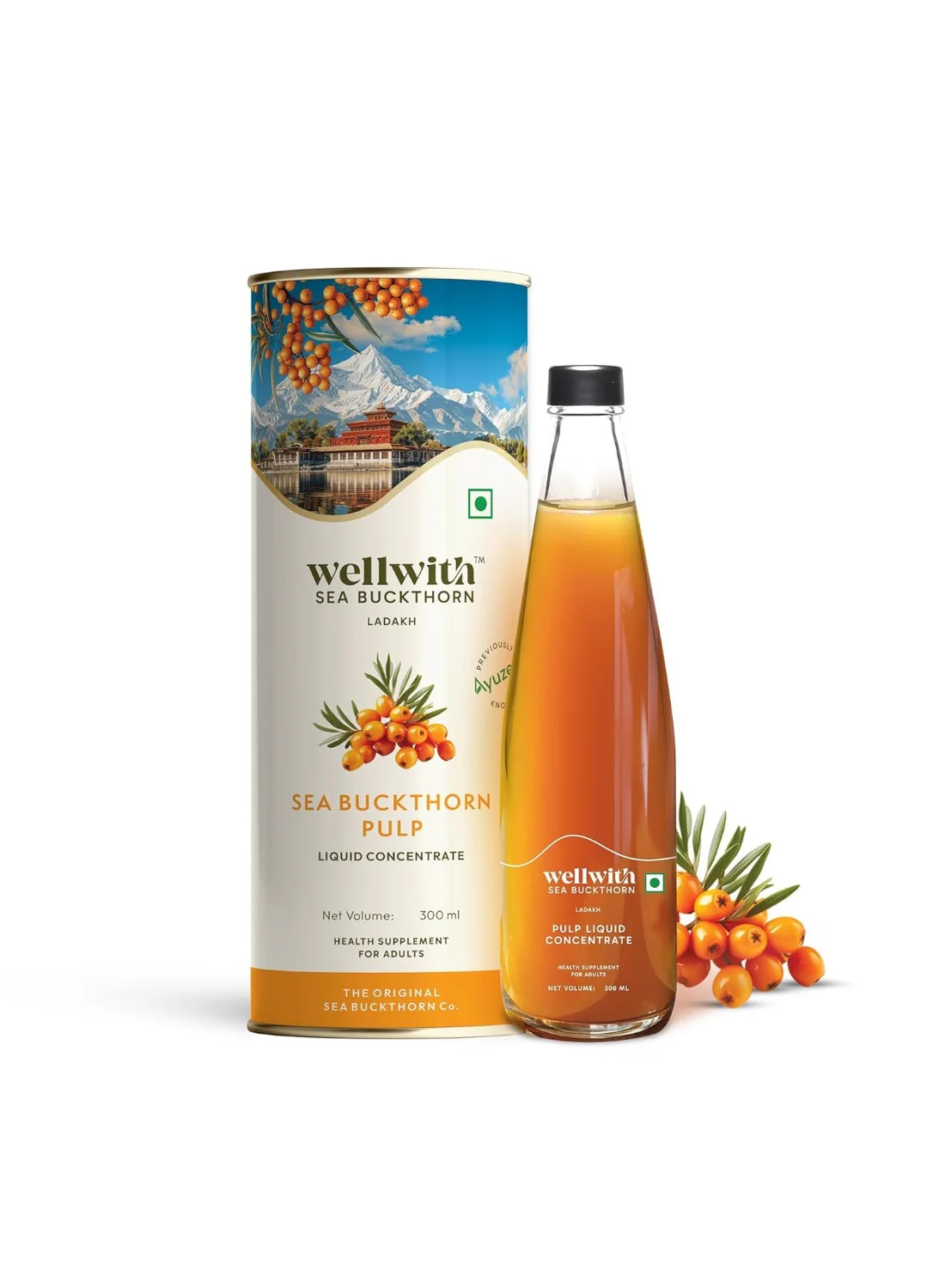 Ayuzera Himalayan Sea Buckthorn Pulp Concentrate (Cold-Pressed, Natural Antioxidant Supplement, 300 mL) si9y8