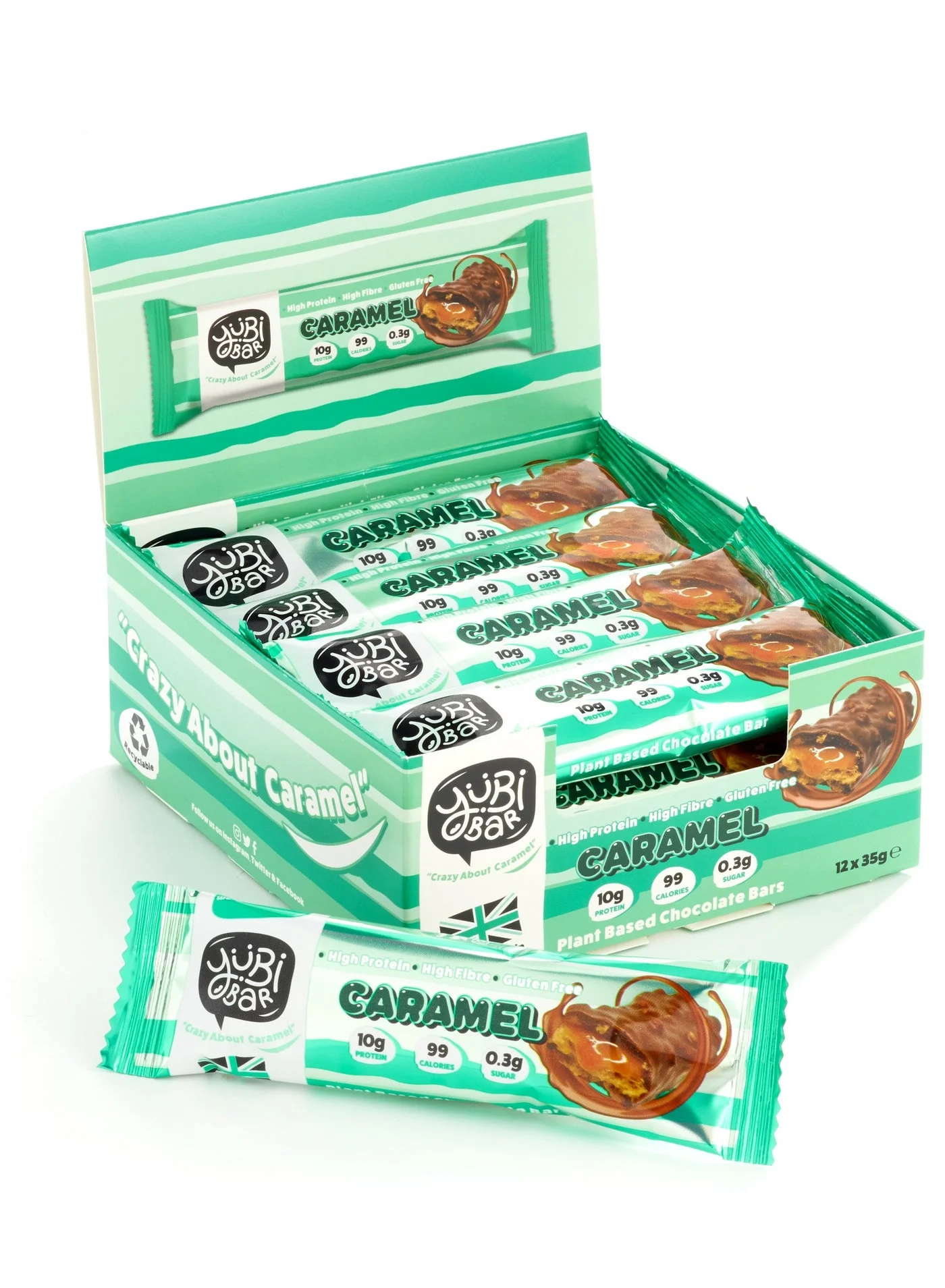 Yubi Bar Vegan Caramel Protein Bars High Protein Low Sugar Snack (12 x 35 g) 62bdp