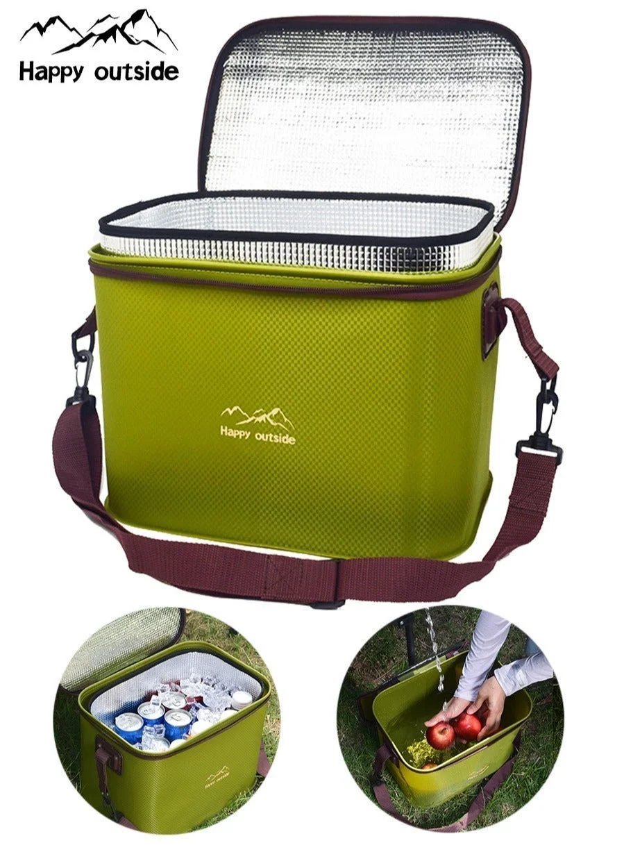 Happy Outside Insulated Cooler Bag, Premium EVA Thermal Container for Desert Camping & Family Picnics (Olive Green, 20L) f09v8