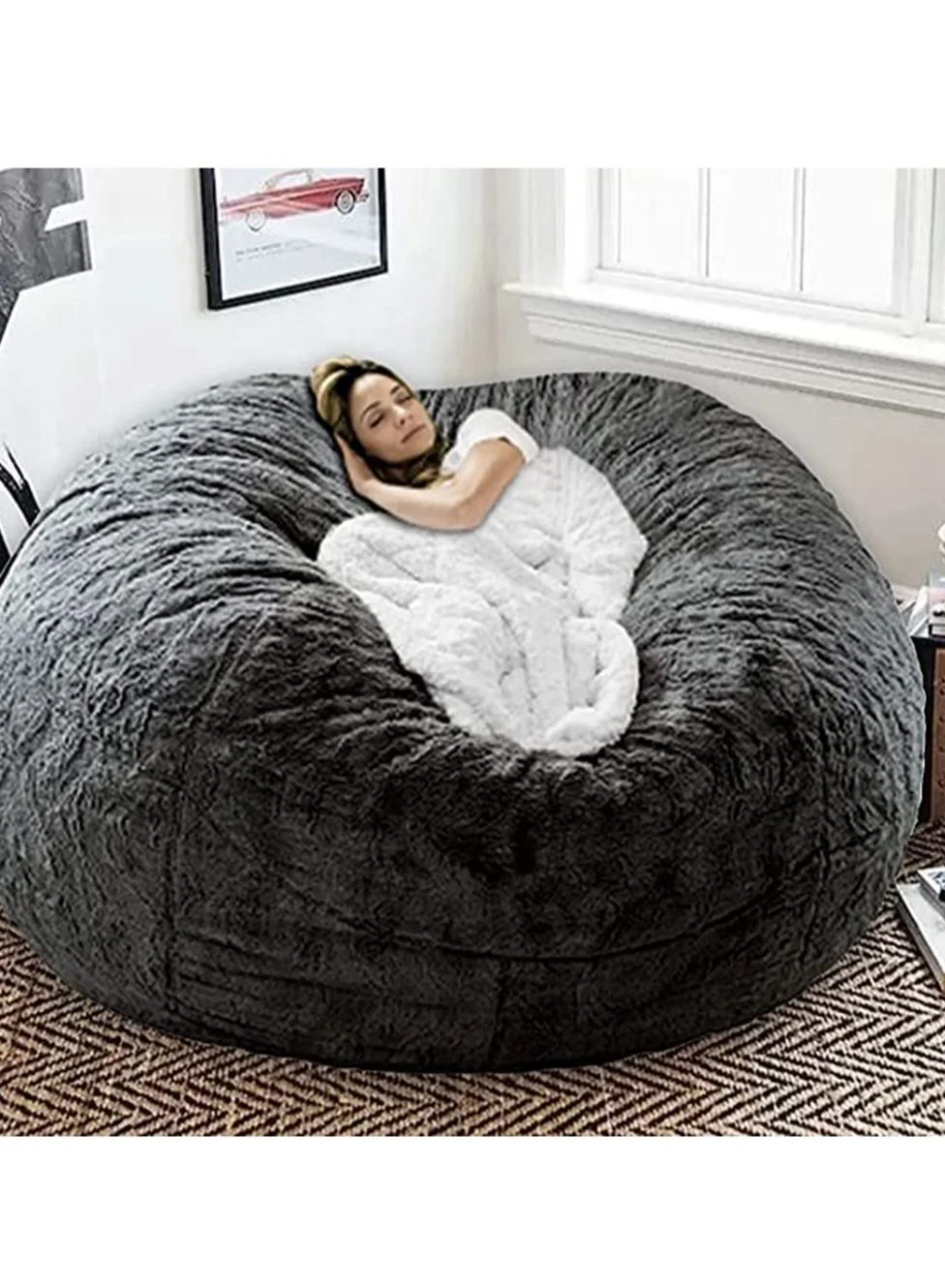 Arabest Giant Bean Bag Chair Cover, Premium Velvet Lazy Sofa Lounger for Adults (Dark Grey, 150x75cm) r383q