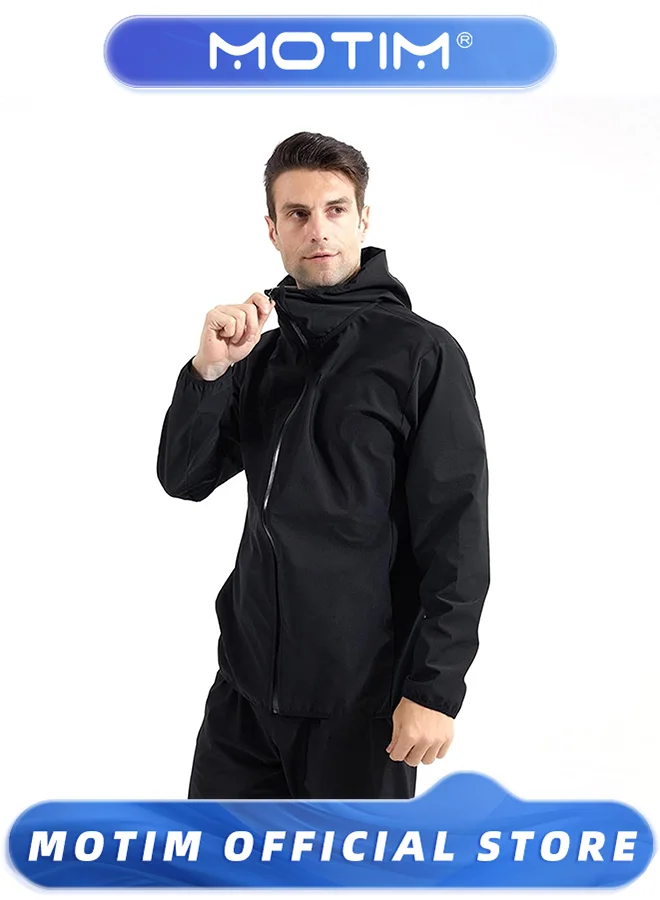 Motim Sauna Jacket for Men Hooded Heat Trapping Sweat Jacket for Gym Workout and Running (Black, Large) ur1lu