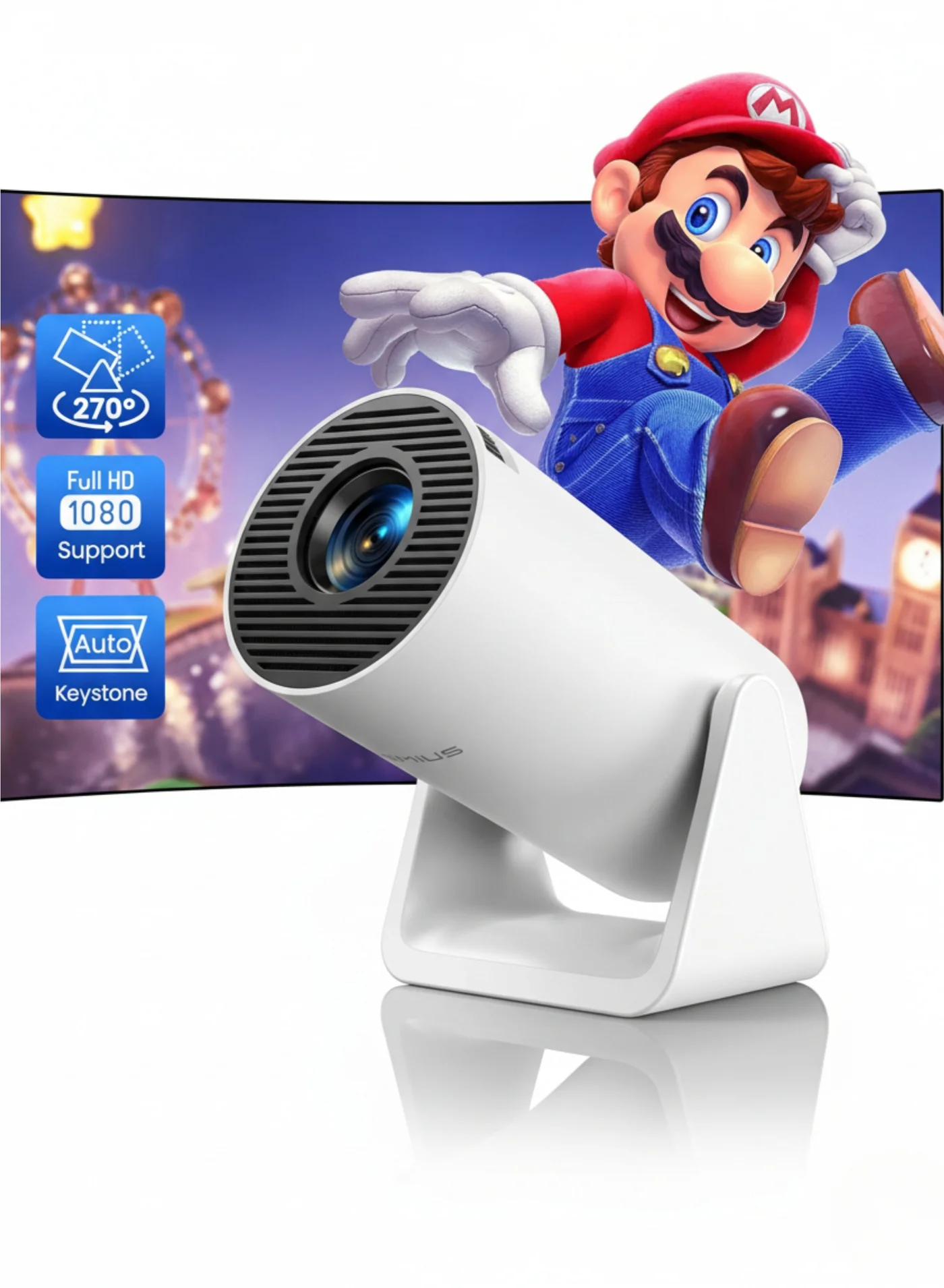 Portable Mini Projector with WiFi and Bluetooth, 1080P Support, 270¡ã Adjustable Stand, Auto Keystone Correction for Home Theater (Compact Size) 44vow
