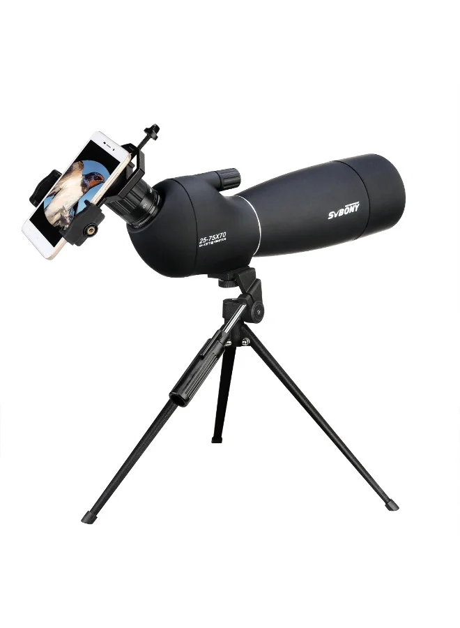 SVBONY 25-75x70 Spotting Scope with 21mm Large Eyepiece and BAK4 Prism (Black, 70mm Objective Lens) xi6te