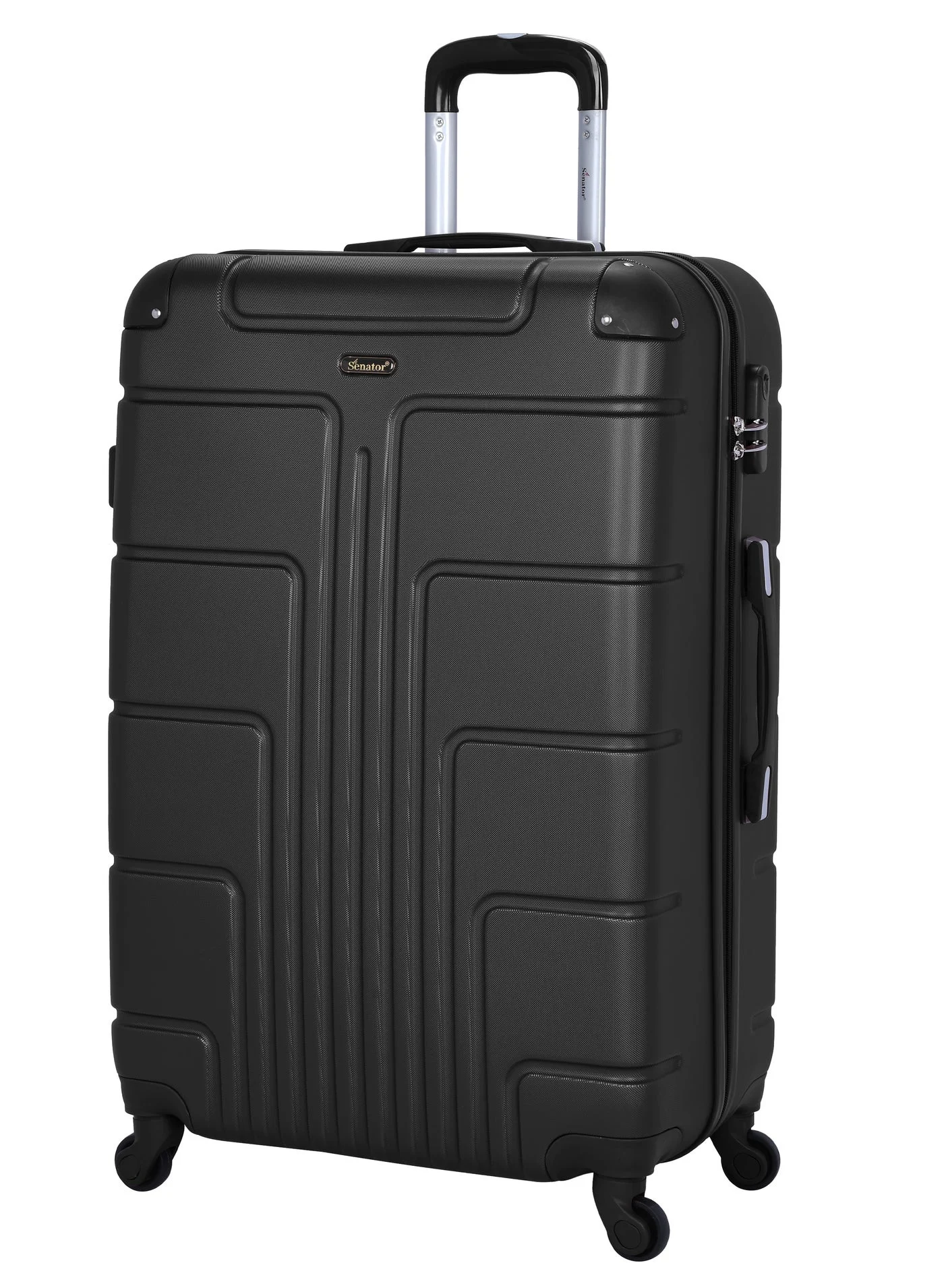 SENATOR Hard Case Travel Trolley Luggage Lightweight ABS Suitcase with 4 Spinner Wheels (Black, Large) pm3mn