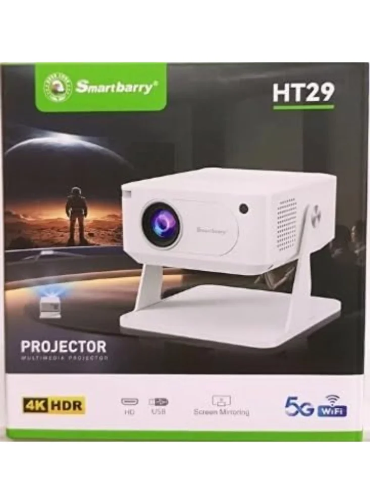 Smartberry HT29 Mini Smart Projector 4K Supported with WiFi & Bluetooth for Home Theater (Compact, 15 cm) vb92m