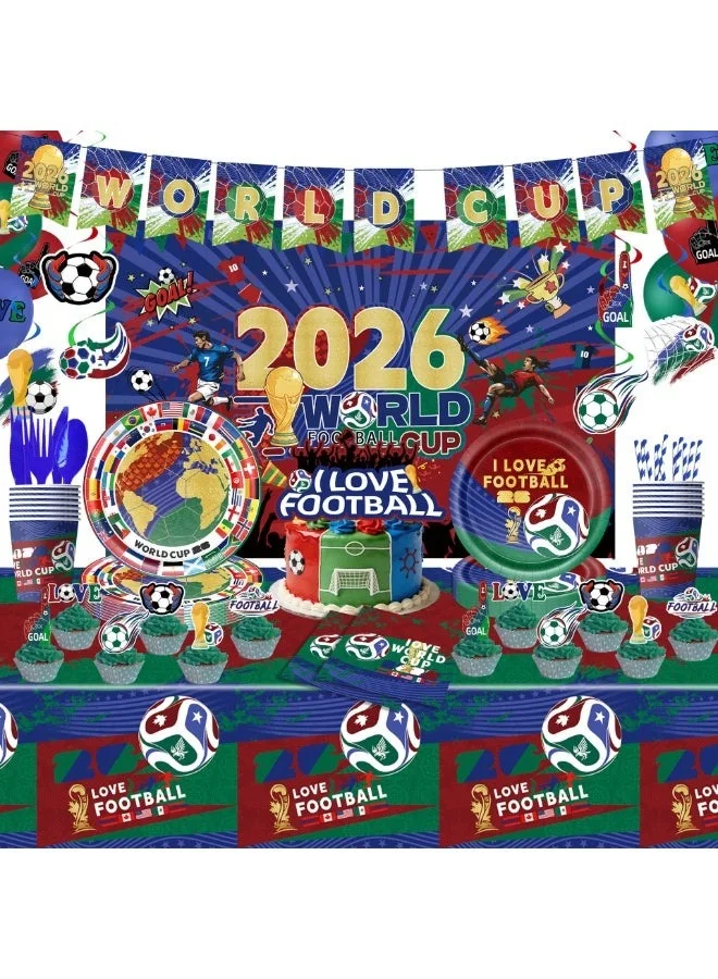 HOMESTAR Football Theme Party Supplies Set (151 Pieces) - Complete Decoration and Tableware Kit for International Sports Events quxm2