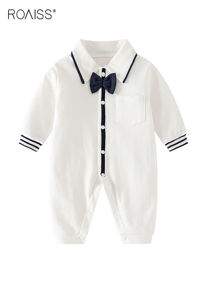 Roaiss Baby Boy Long Sleeve Romper with Bow Tie (Soft Cotton, Newborn) hrzdu
