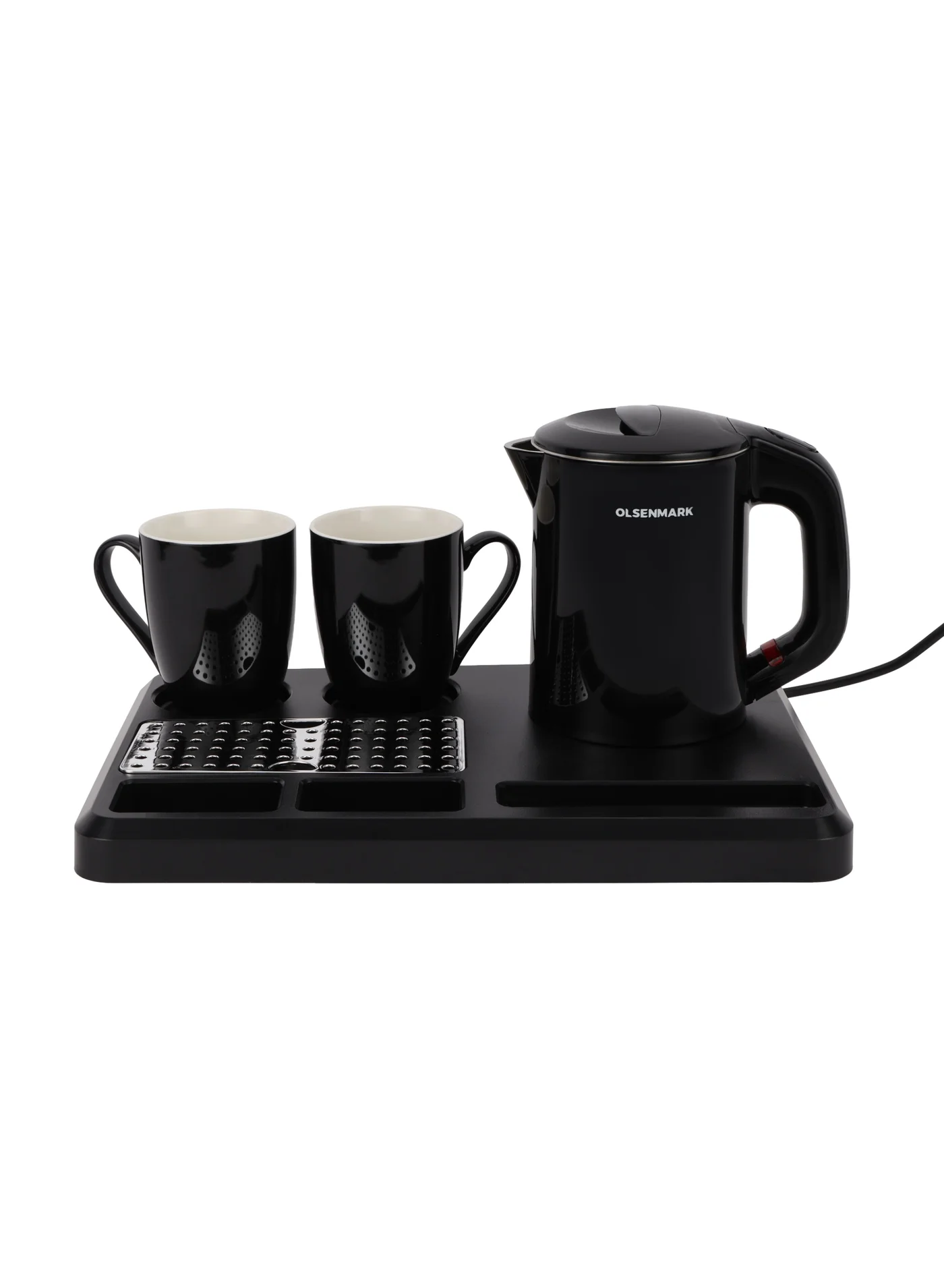 Olsenmark Electric Kettle Coffee Set with 2 Mugs and Serving Tray (Black, 0.8 L, 600 W) g0q6y