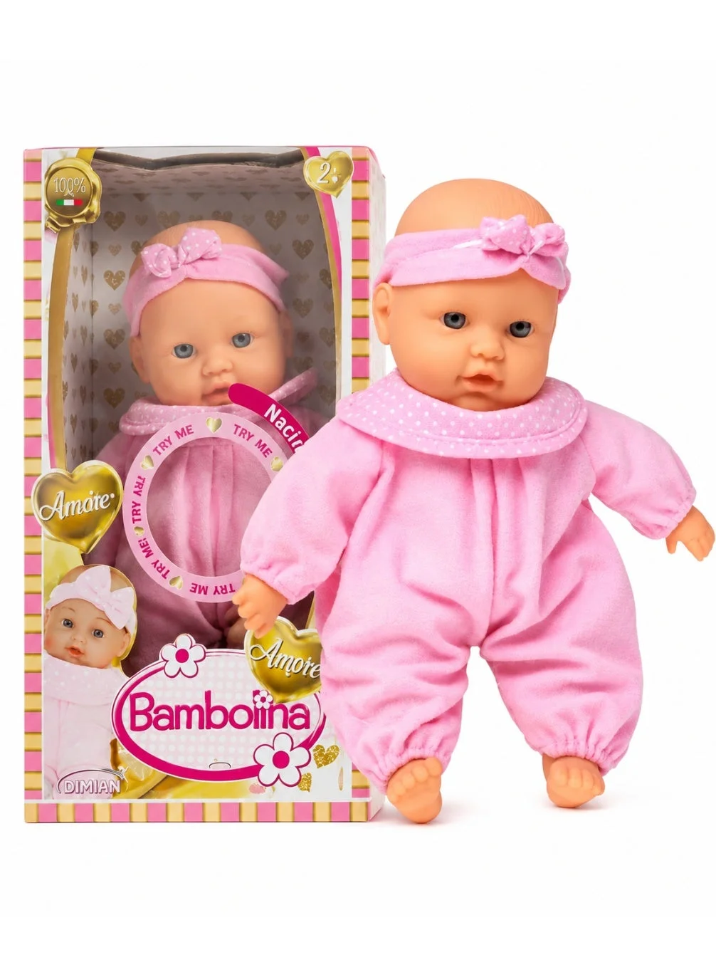 Bambolina Amore Soft Baby Doll with Interactive Sounds (26 cm) tojev