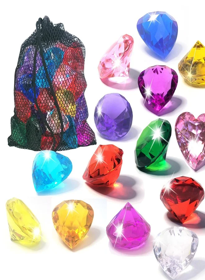 Premium Diving Gems Pool Toys Set (20 Pieces) Colorful Underwater Swim Training Diamonds and Hearts for Kids Summer Water Games ptxzp