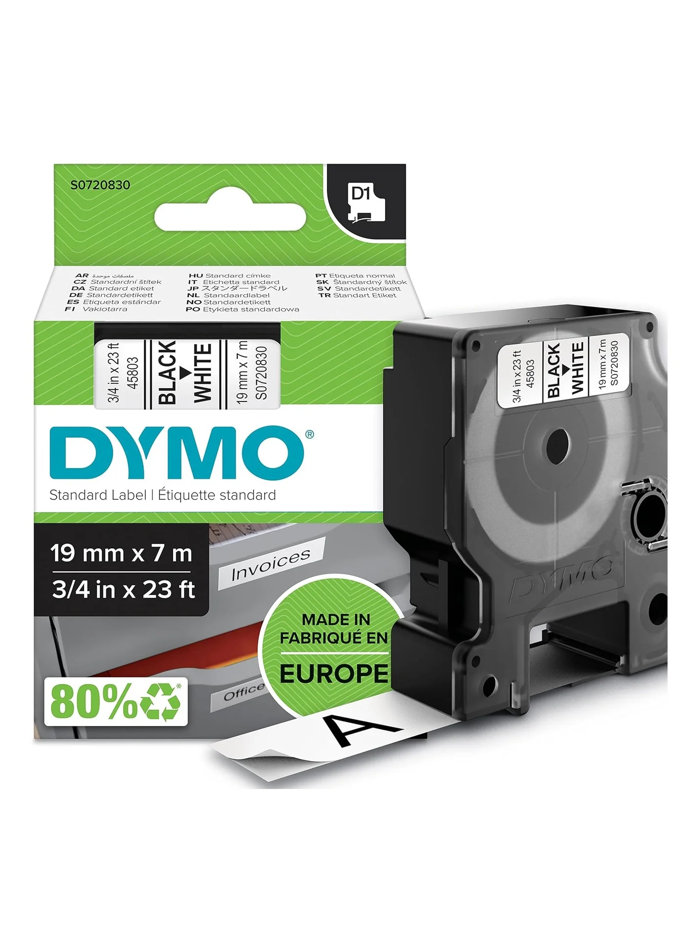 Premium Adhesive Label Tape (Black on White, 19mm x 7m) Compatible with Label Printers re7of
