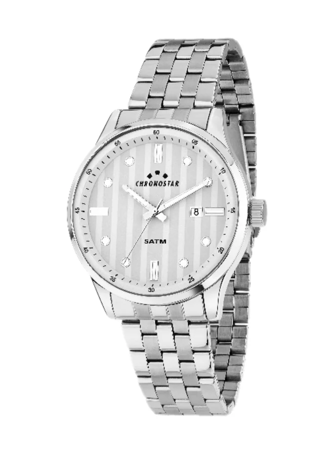 Chronostar Men's Analog Watch Round White Dial Silver Stainless Steel Band (43.5mm) j06jr