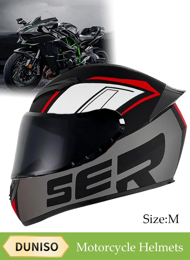 DUNISO Full Face Motorcycle Helmet, Lightweight Crash Resistant Racing Gear with Black Lenses and Breathable Lining (Black, M) gu9jx