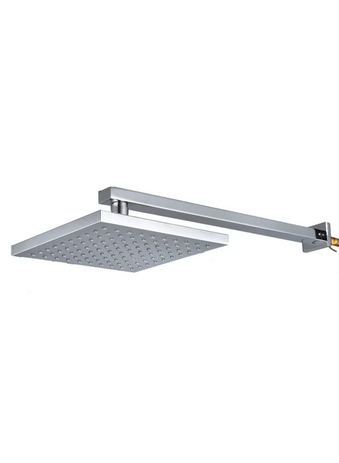 Danube Home Square Shower Head with Wall Arm (Premium Stainless Steel, 20 cm x 20 cm) qtcax