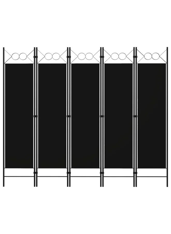 Premium 5-Panel Room Divider Privacy Screen Foldable Partition (Black, 200x180 cm) iiujp