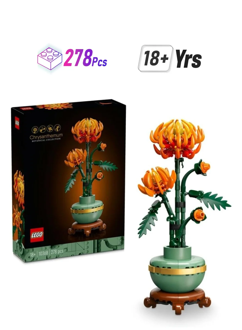 Premium Chrysanthemum Botanical Building Blocks Set Decorative Floral Display (1 Piece) 8xih8