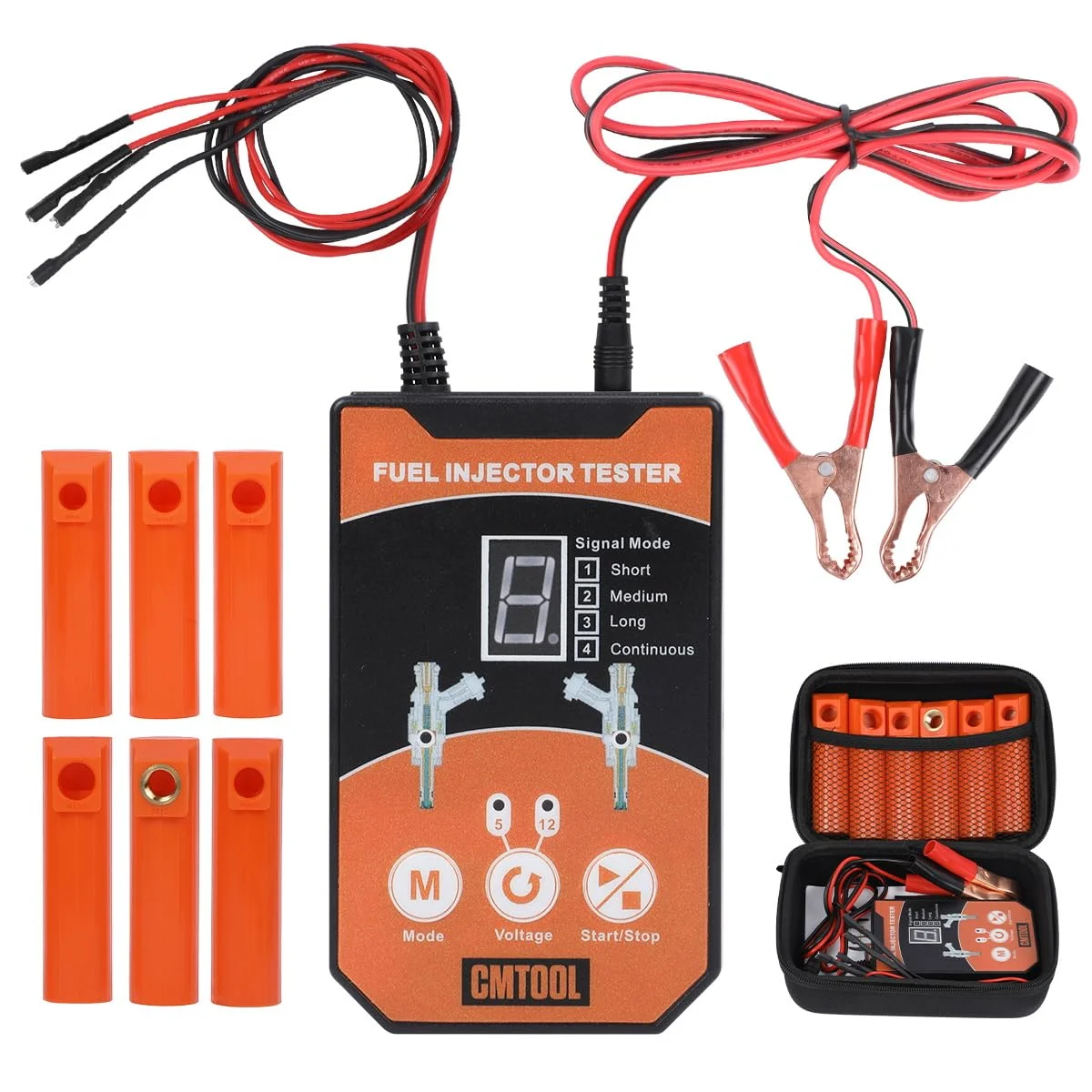 CMTOOL Fuel Injector Tester and Cleaner Kit with 8 Pulse Modes and 6 Adapters (5V-12V Output) 6u5pw