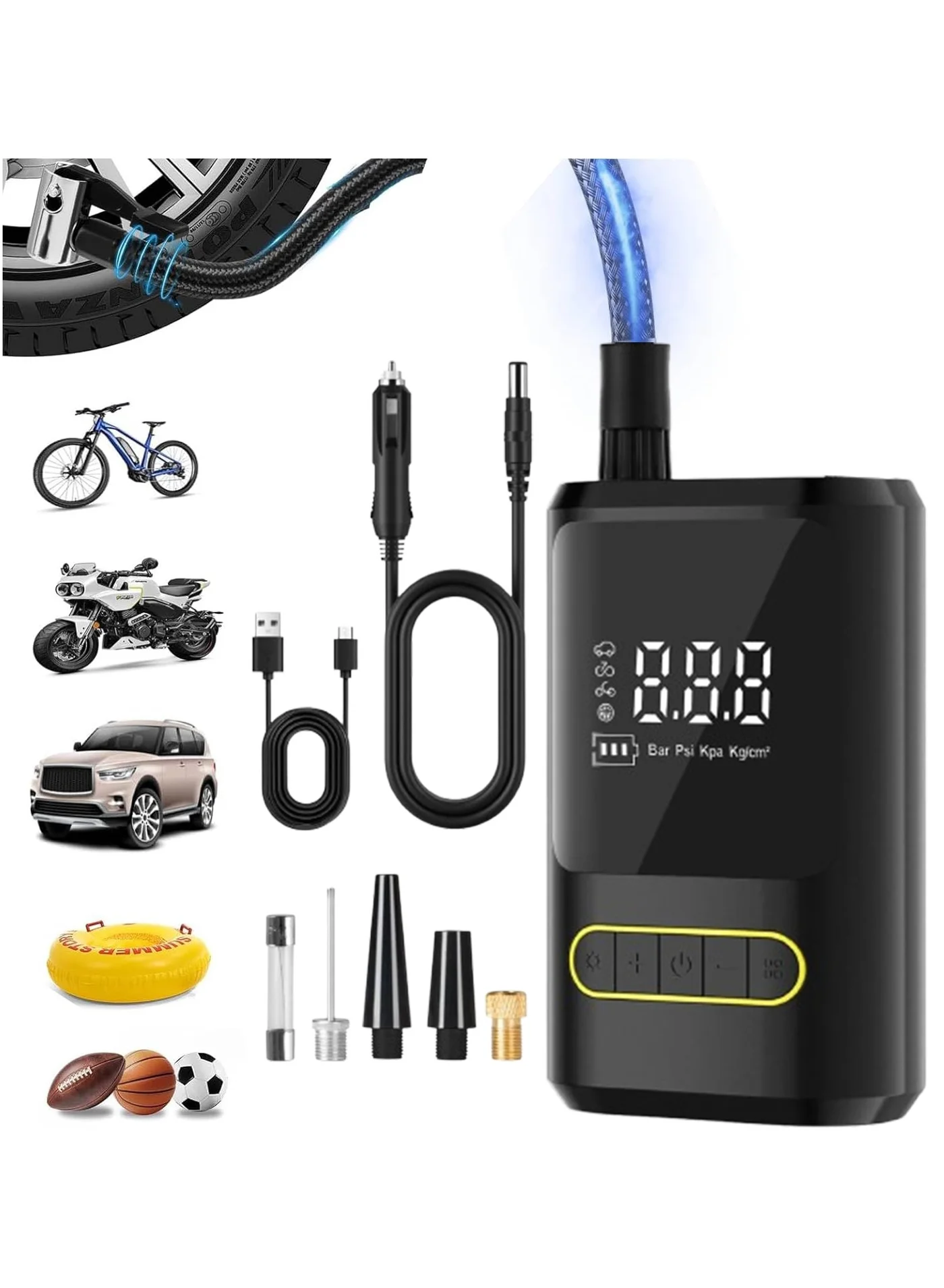 JUFU Portable Tire Inflator Air Compressor 150PSI Cordless Electric Pump with LED Light and Pressure Gauge for Car Motorcycle Bicycle (4000mAh) cplsf