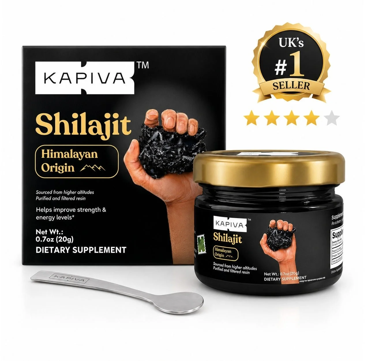 Kapiva Himalayan Shilajit Resin Premium Ayurvedic Supplement for Energy and Vitality (20g) ev1gx