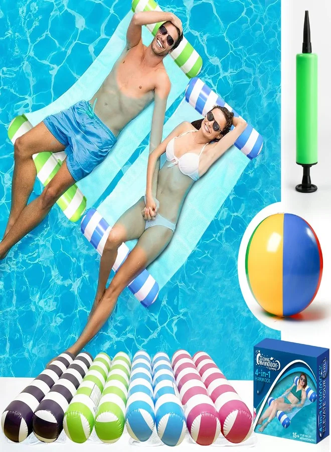 Cosmic Chameleon Inflatable Pool Hammock 4-in-1 Water Lounge Chair with Air Pump and Beach Ball (4 Pack, Adult Size) 6xr2w
