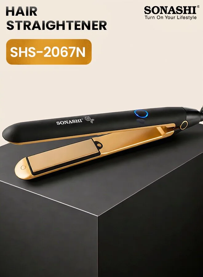 Sonashi Hair Straightener with Ceramic Coated Plates and 360 Swivel Cord (Black/Gold, 200C) p0cvo