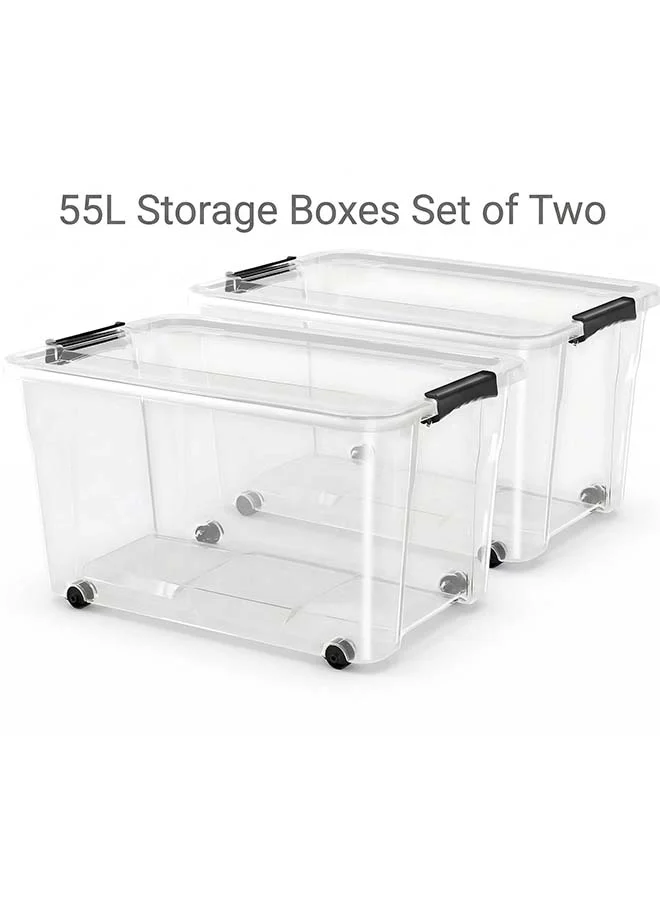 Marcolo Transparent Storage Box Set with Lids Premium Plastic Organizer Containers (Clear, 55L, Pack of 2) 31dyc